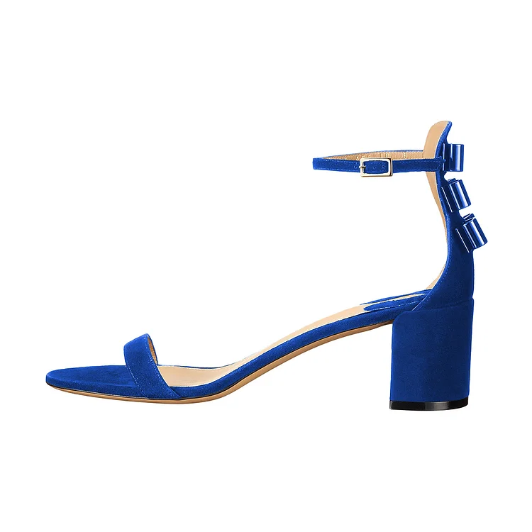 Royal Blue Suede Chunky Heel Ankle Strap Sandals Vdcoo