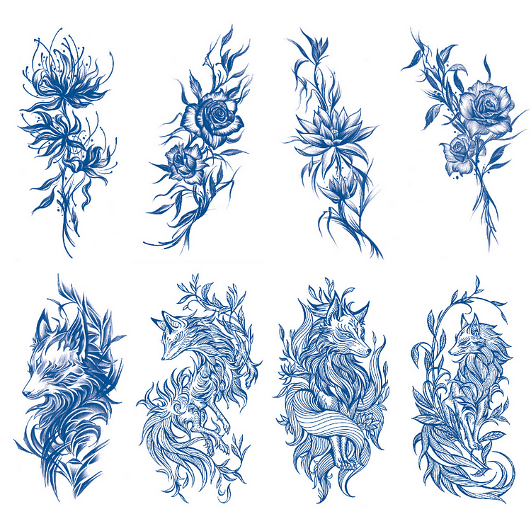 8 Sheets Rose Flower Sketch Half Arm Juice Ink Semi-Permanent Tattoo Lasts 15 days