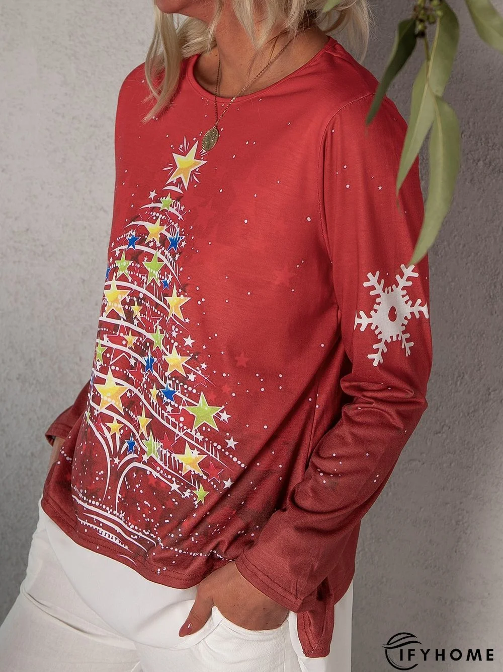 Red Holiday Cotton-Blend Shirt & Top | IFYHOME
