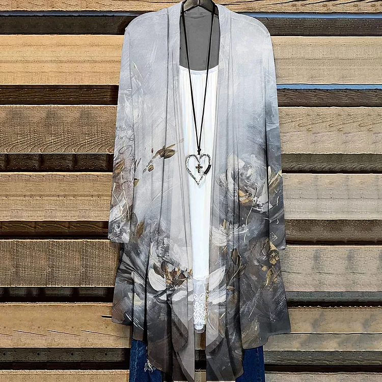 VChics Floral Print Long Sleeve Casual Kimono