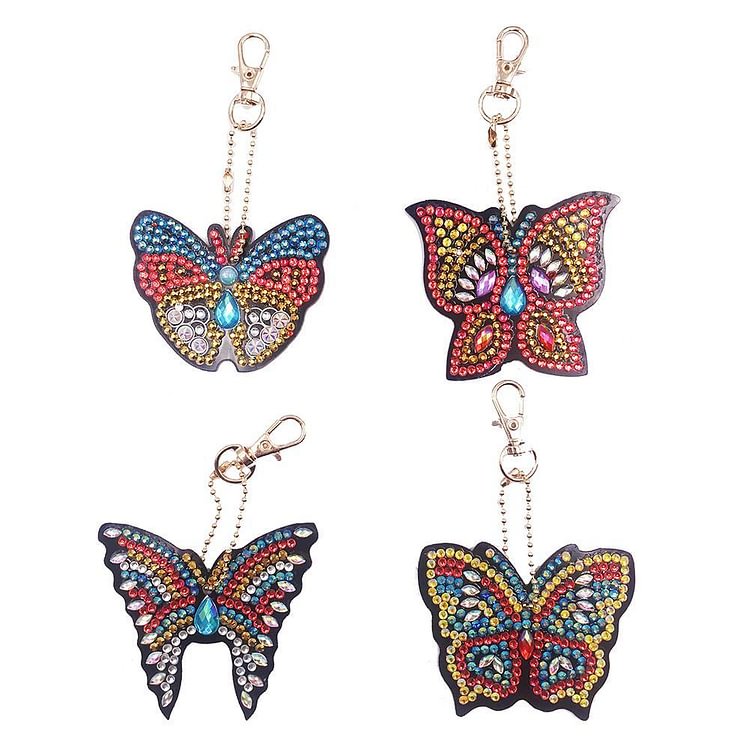 4pcs DIY Butterfly Full Drill Special Shaped Diamond Painting Keychain