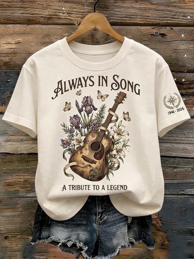 Retro Guitar Floral Butterfly "always In Song" Country Music Tribute T-shirt artswardrobe