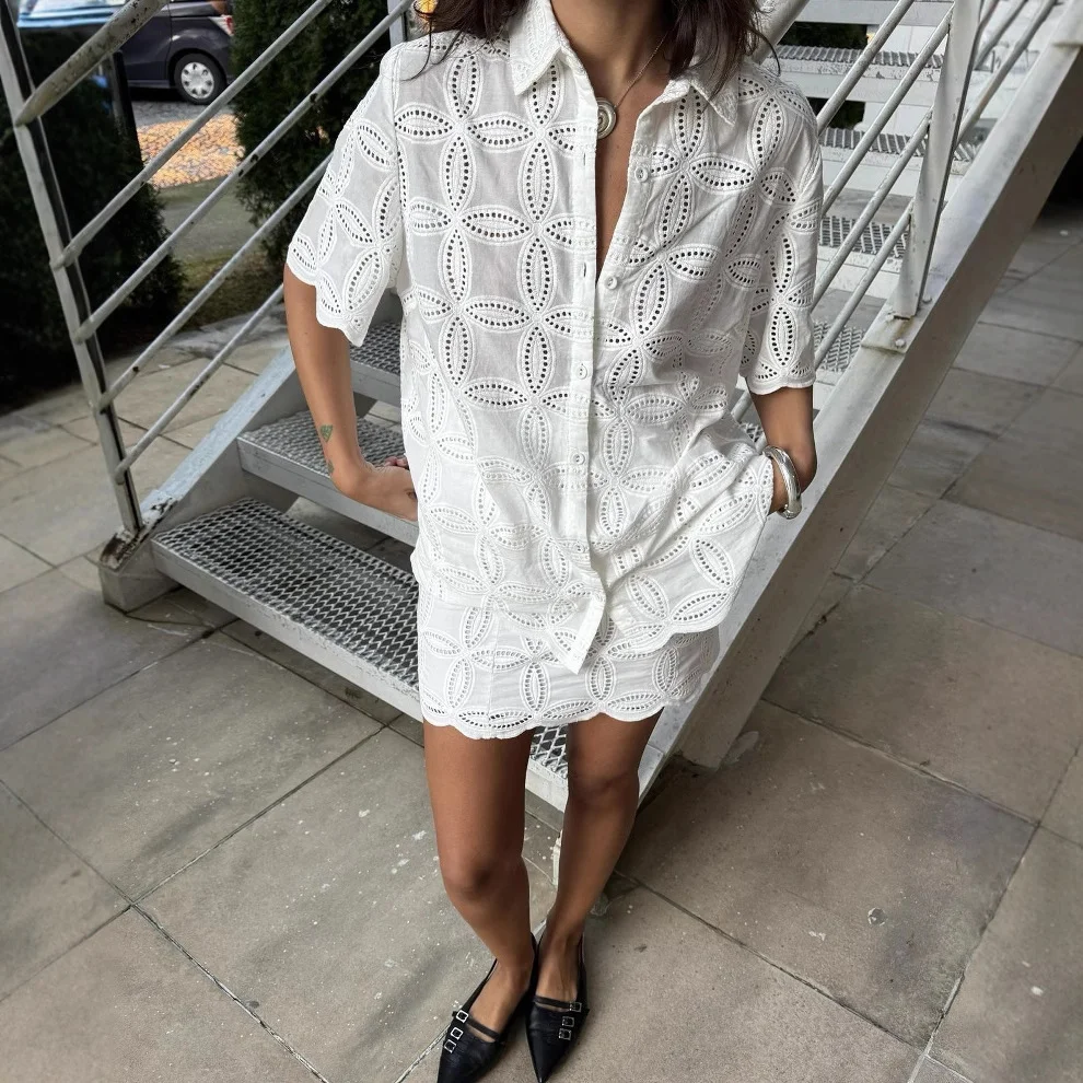 Nigikala Nigikala Women's White Short-Sleeved Shirt + Lace Skirt Dress Dress Dress Girl