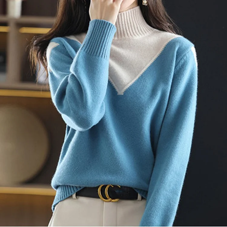 Casual Knitted Long Sleeve Paneled Sweater QueenFunky