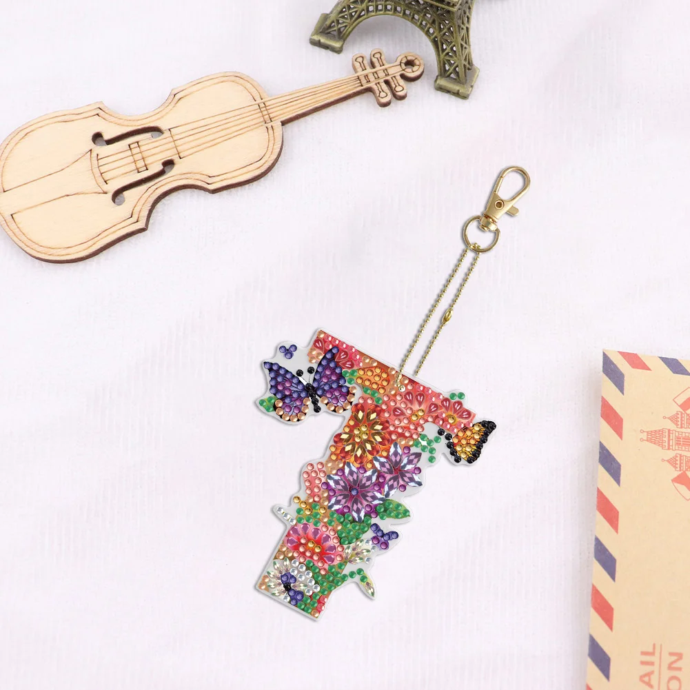 DIY T Diamond Art Key Rings Lettter Keychain Supplies Gift for Kids(Double Sided)