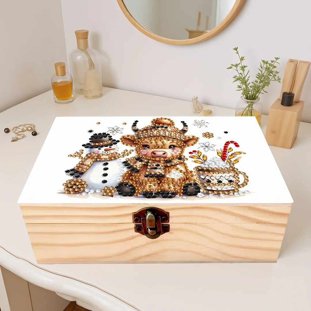 Cows and Snowmen DIY Wooden 5D Diamond Art Diamond Art Storage Box for Adults