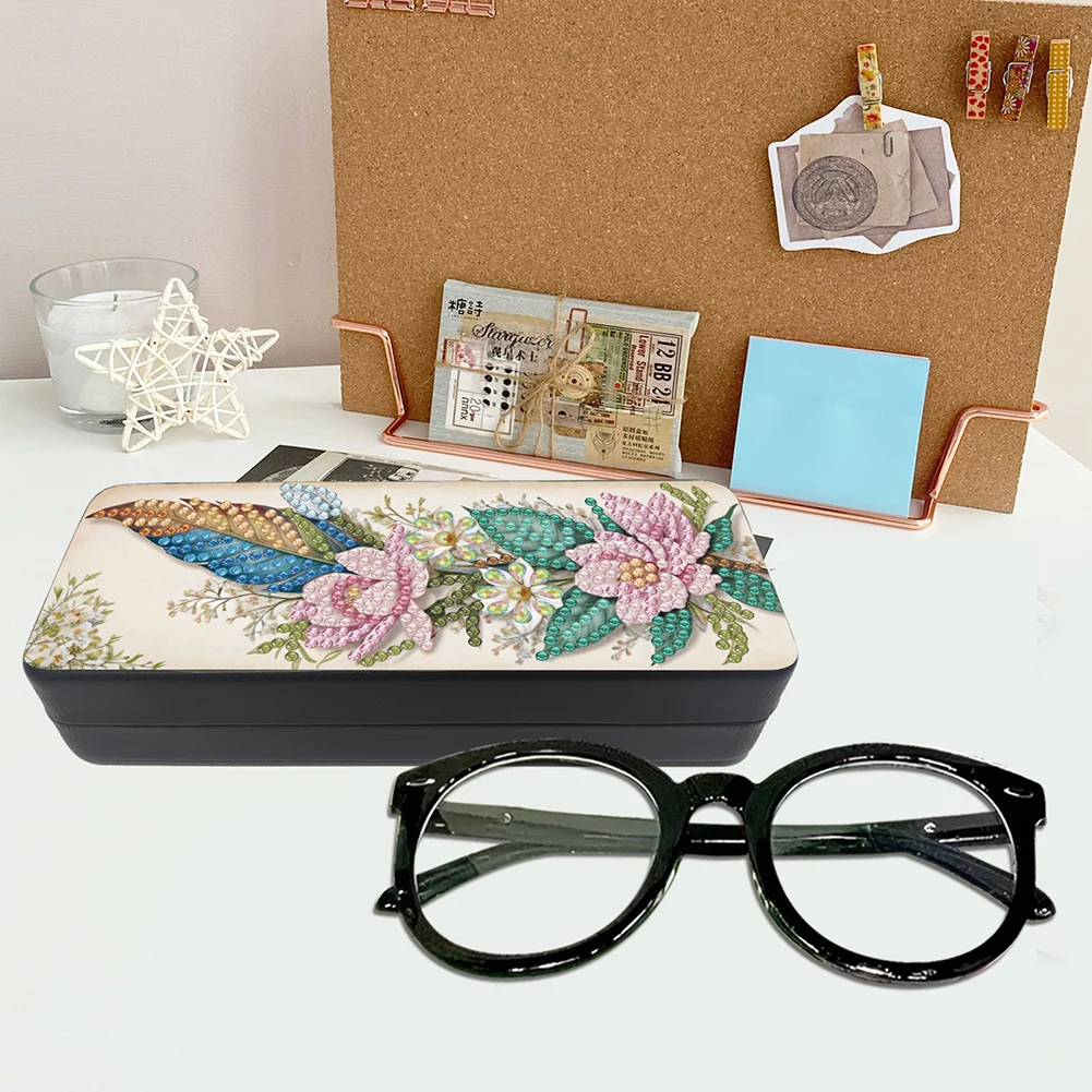 2Pcs 5D DIY Feather Diamond Painting Glasses Case Kit Diamond Art Glasses Case