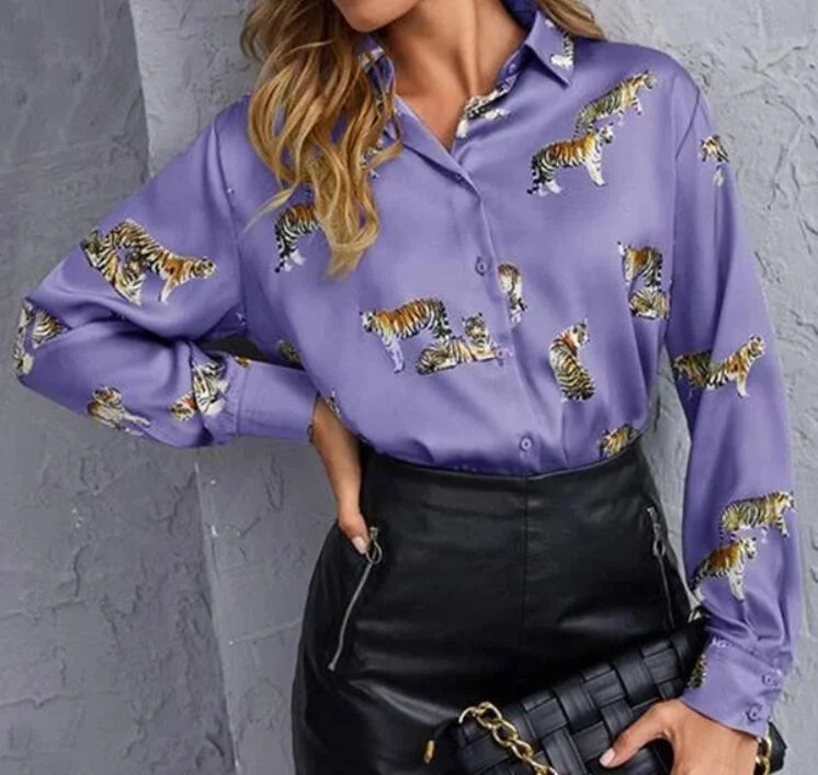 Women Satin Blouse Long Sleeve Zebra Print Shirts Vintage Office Ladies Tops Femme 2021 Fashion Loose Blusa De Mujer Casual