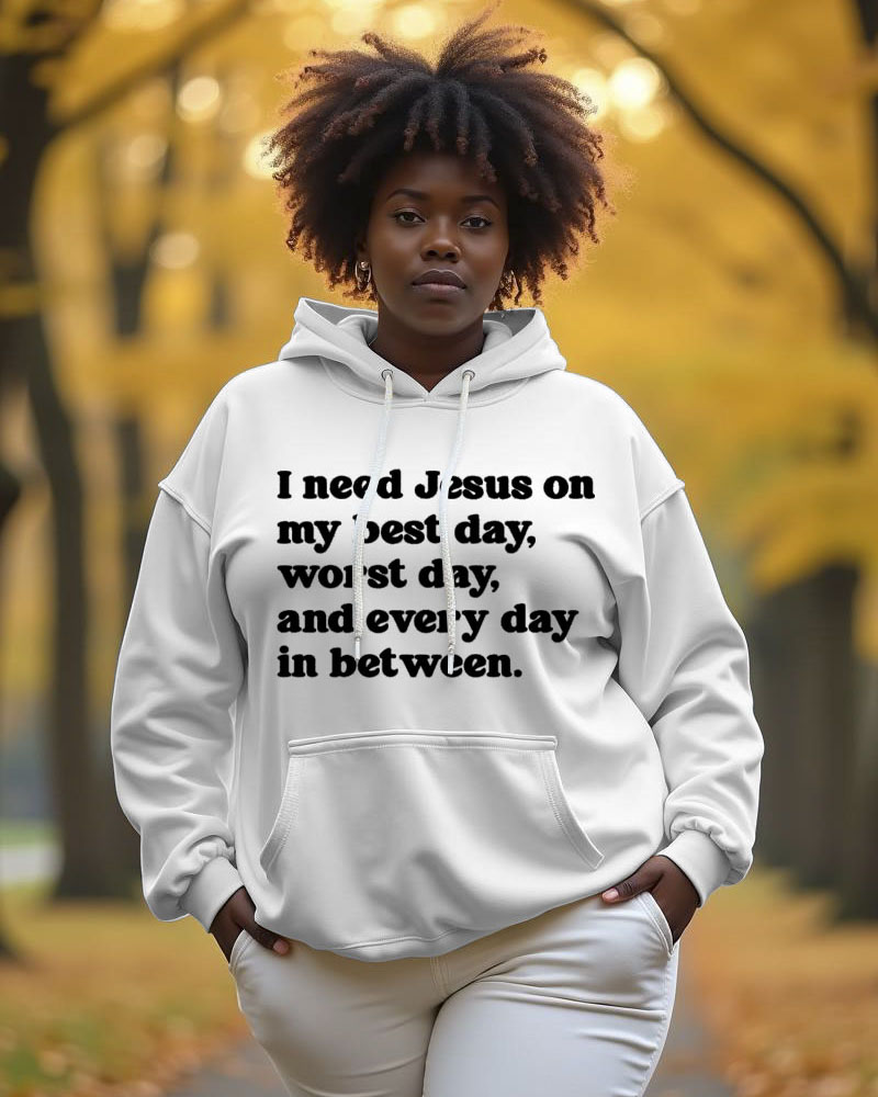 Women's Faith I Need Jesus On My Best Day Worst Day And Every Day In Between Pocket Long Sleeve Hooded Sweatshirt