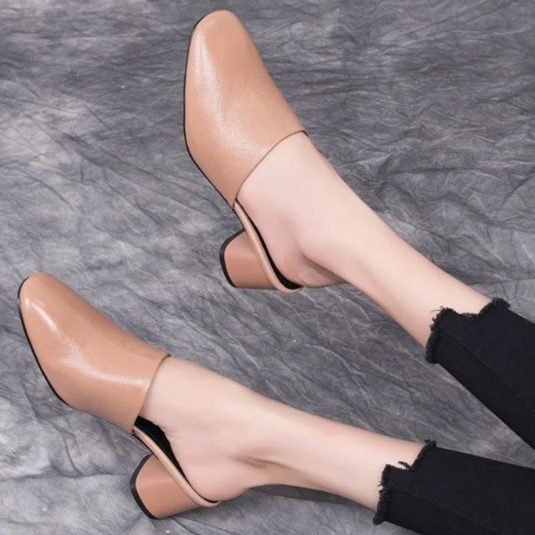 Wongn Wongn 2023 New Baotou Leather Thick With Cool Drag Fashion Hot Style High Heel Slippers Women's Shoes