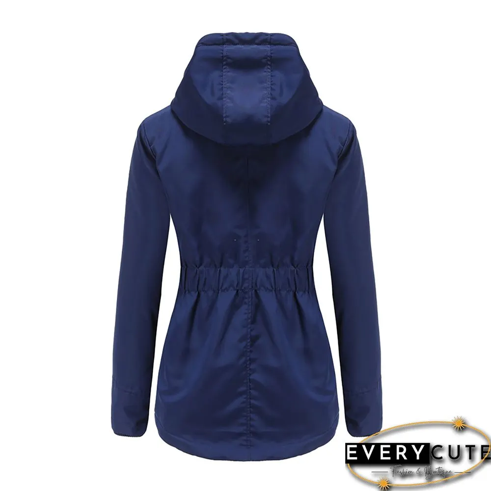 Navy Blue Plush Warm Hooded Parka Coat