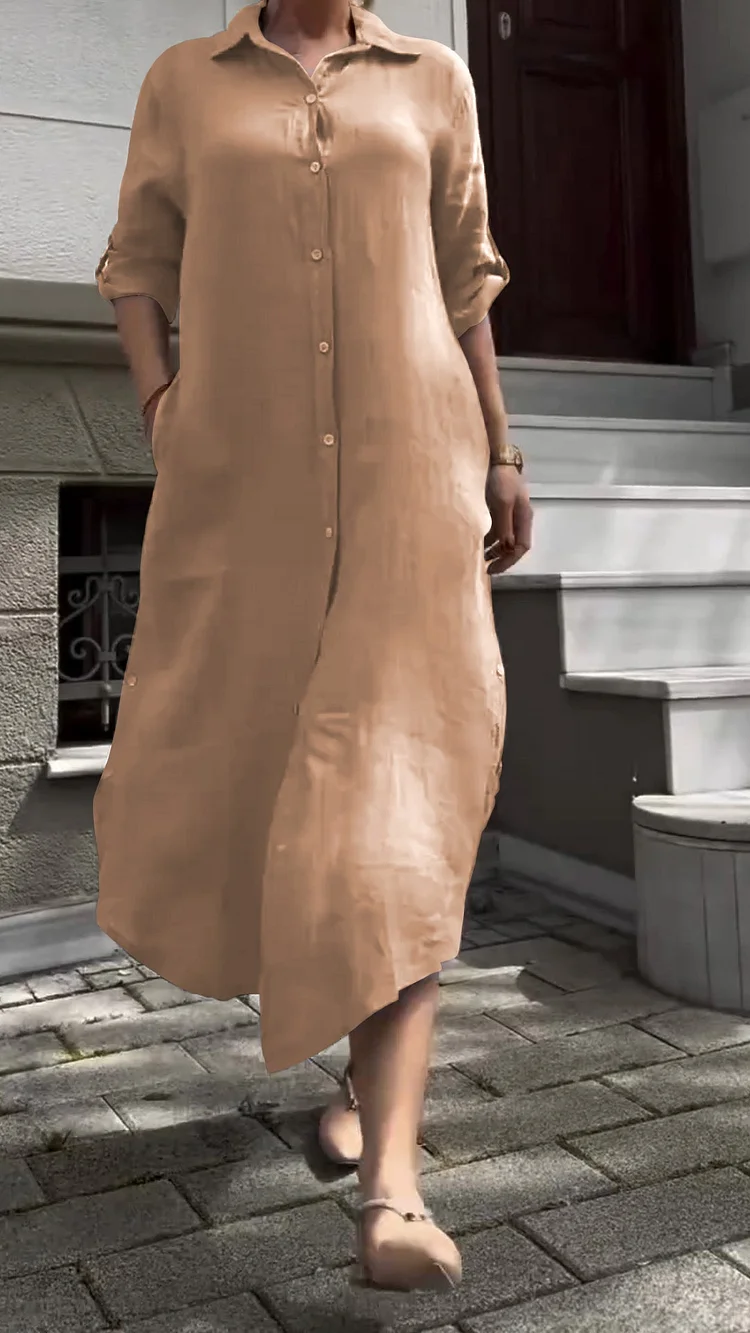 Rust Floral Collar Shirt Dress