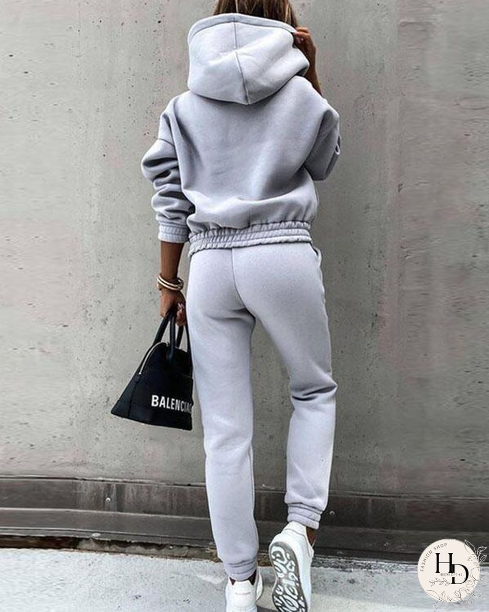 Casual Plain Color Hoodie Top & Pants Set