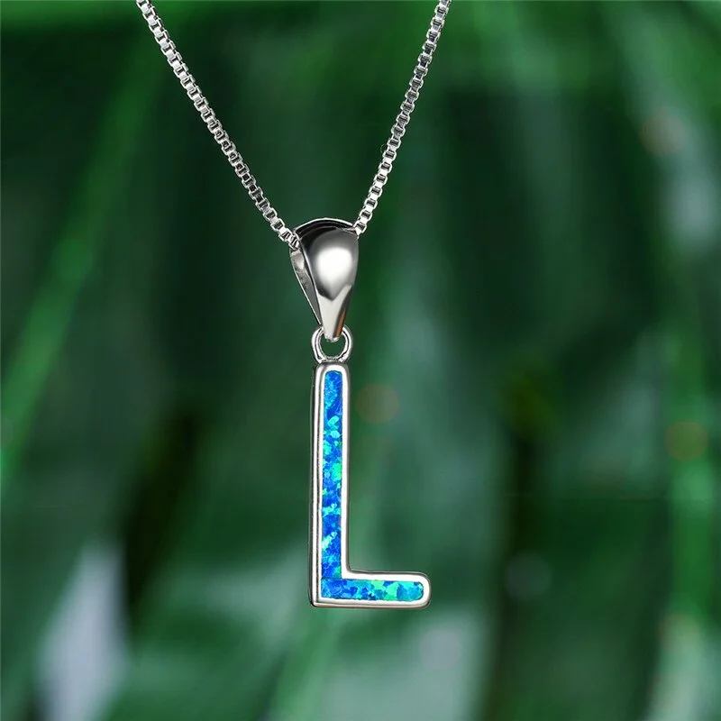Simple Female Letter L Pendant Necklace Rose Gold Silver Color Chain Necklaces For Women Charm Opal Stone Wedding Necklace