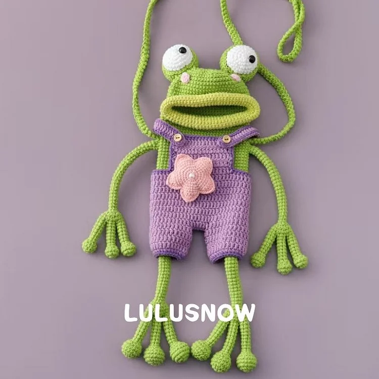 Lulusnow Handmade Purple Leggy Frog Phone Bag Gift For Her/Him/Kids/Christmas/Birthday/Easter Crochet Crossbody Bag