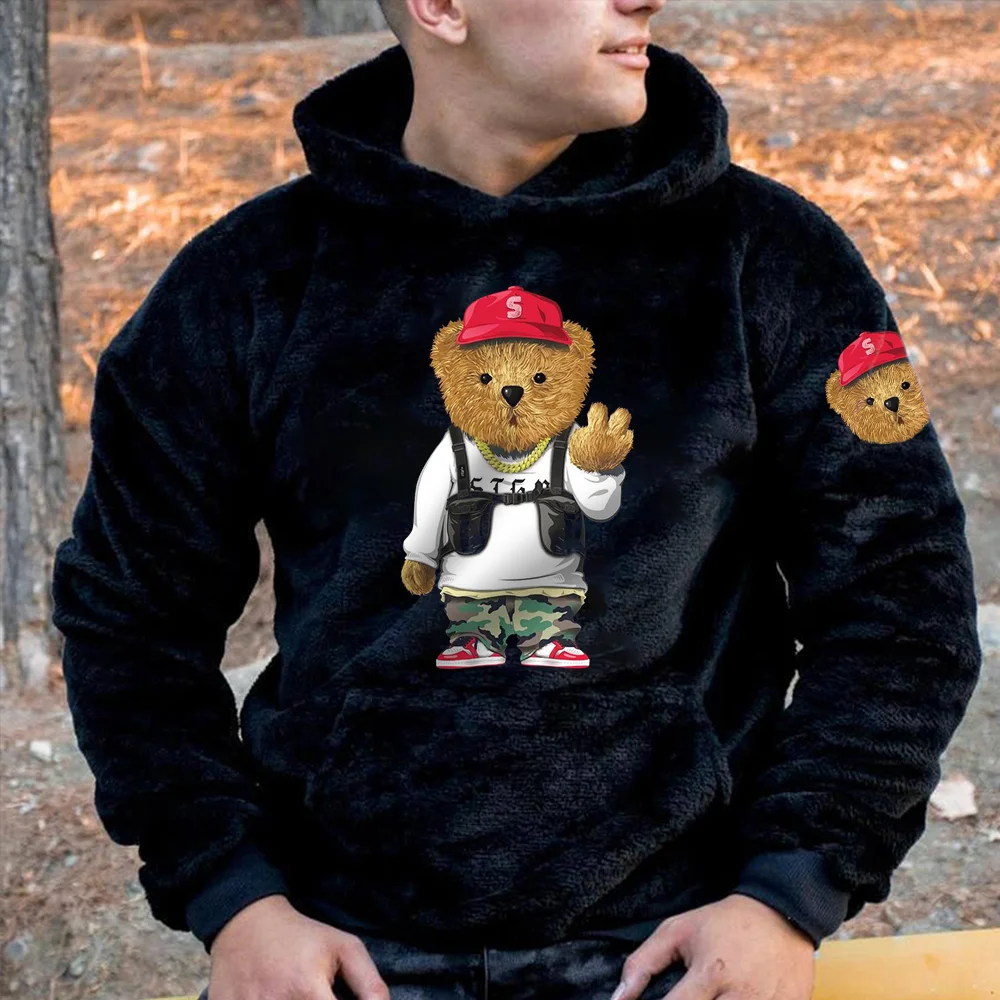 Black Bear Lamb Wool Warm Casual Sweatshirt-barclient