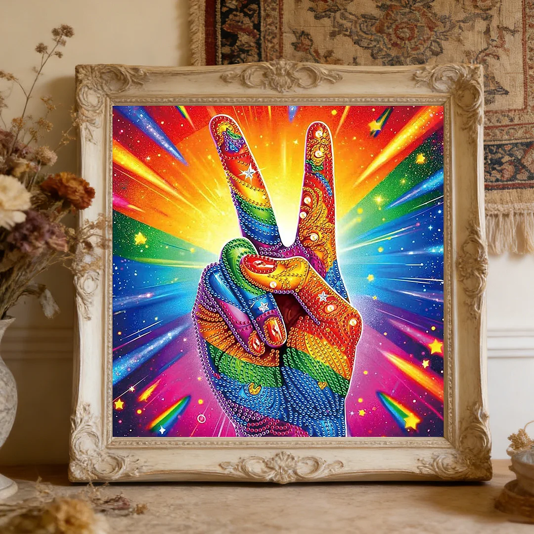 Diamond Painting - Partial Special Shaped Drill - Vibrant Peace Hand(Canvas|30x30cm)