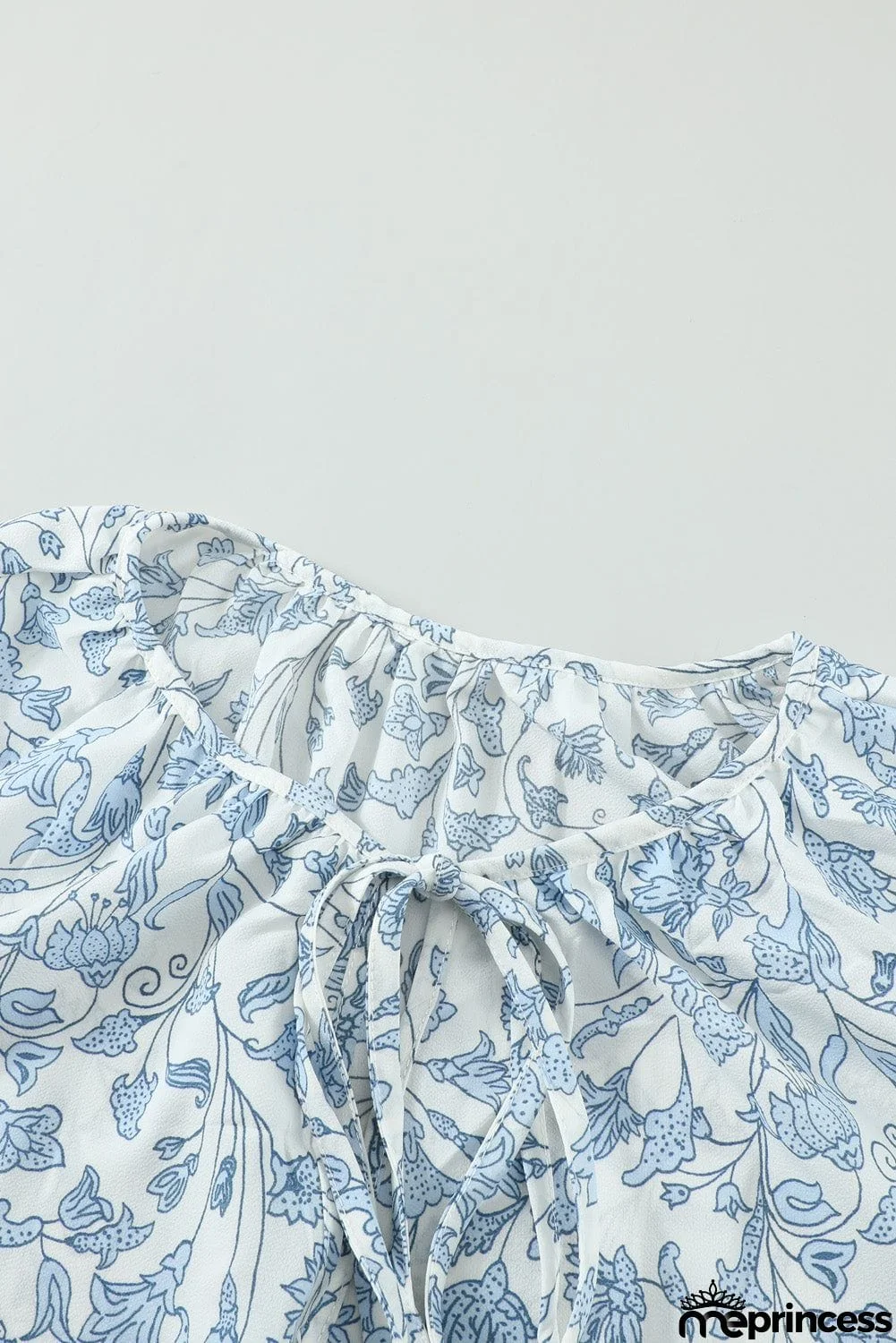 Printed Long Sleeve V-Neck Drawstring Shirt