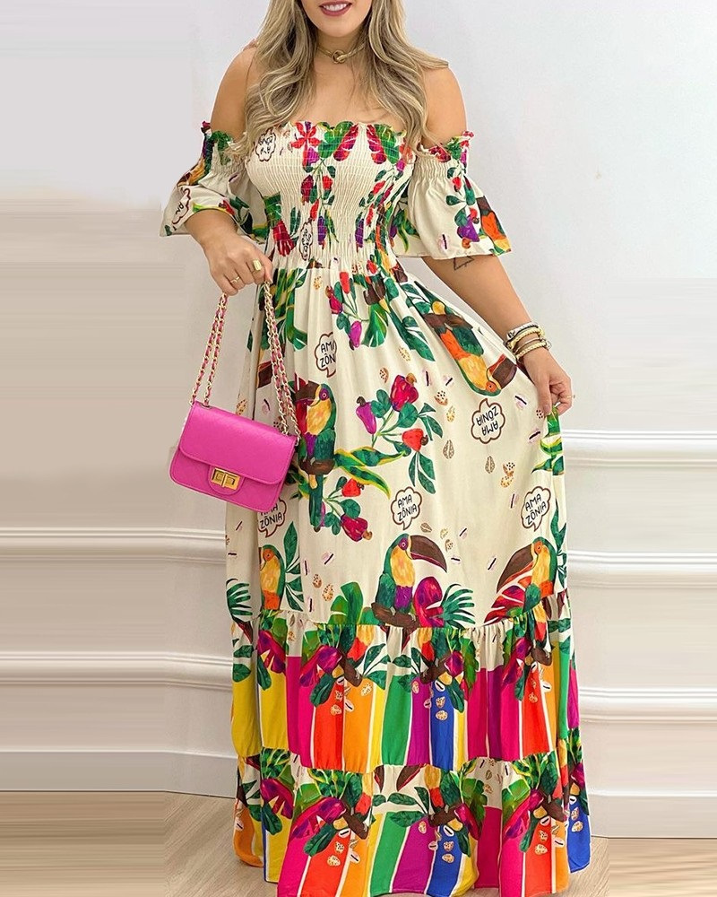 Sexy Printed Bohemian Fashion Swing Party Holiday Maxi Dress