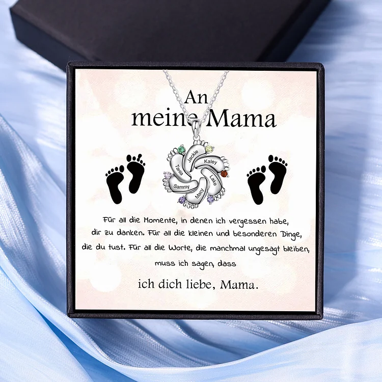 Kettenmachen Personalisierte 6 Namen & 6 Geburtssteine Baby Füße Halskette-An meine Mama-Geschenk mit Nachrichtenkarte