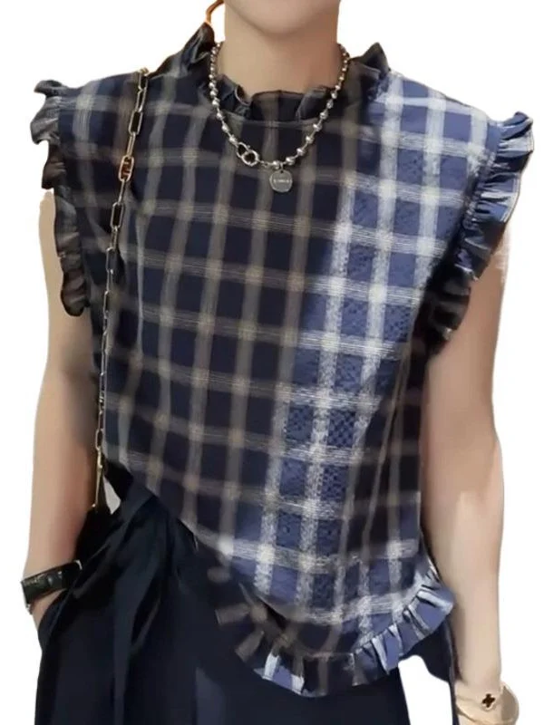 Athvotar Athvotar Thin Shirt In The Lattice Wood Ear 2025 Summer Large-Size Hong Kong Version Of The Unique Retro Thin Top