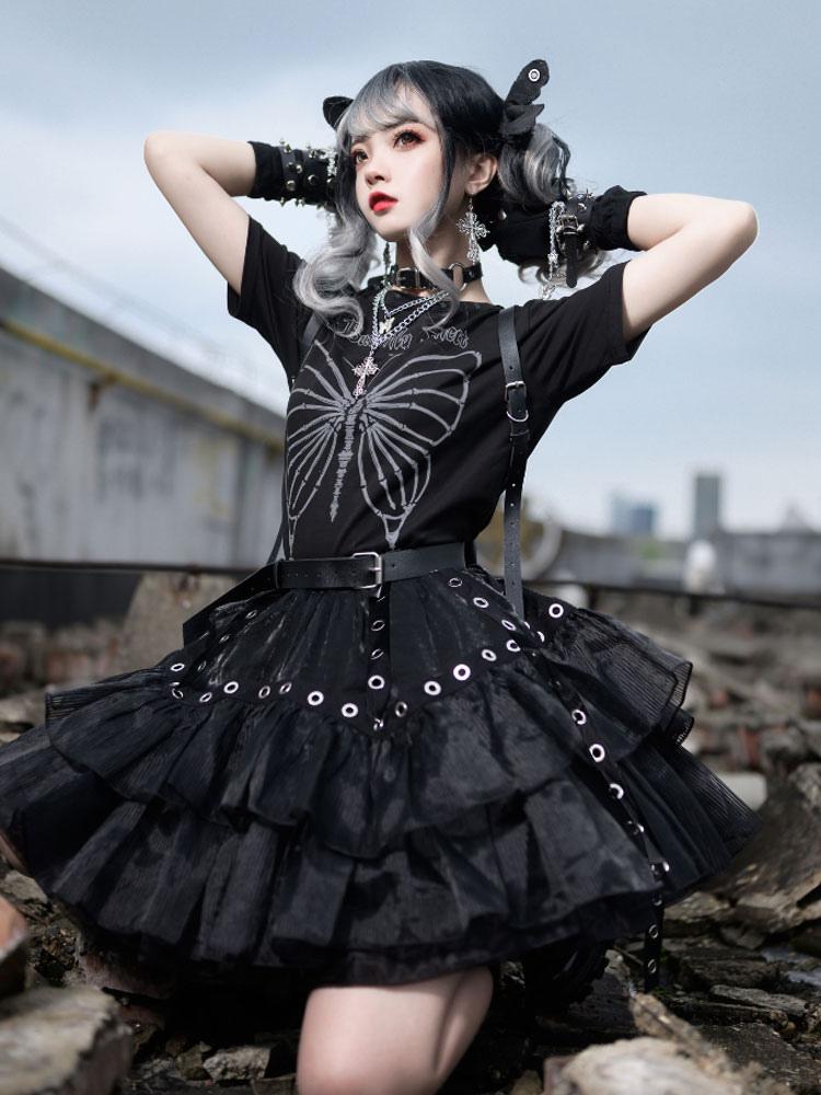 Gothic Lolita Skirt Rivets Polyester Black Short Skirt