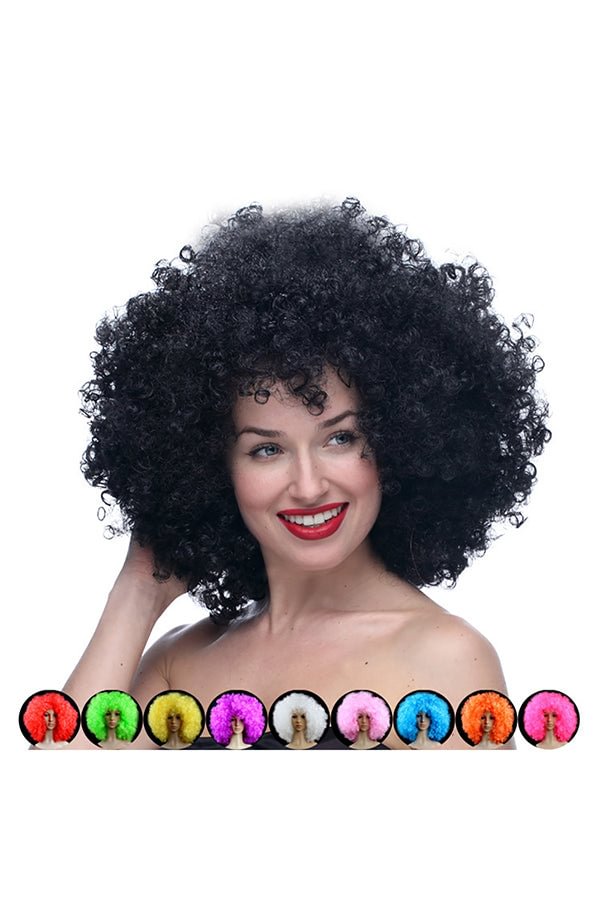 Funny Wild-Curl Up Wig For Halloween Christmas Party Masquerade Black-elleschic