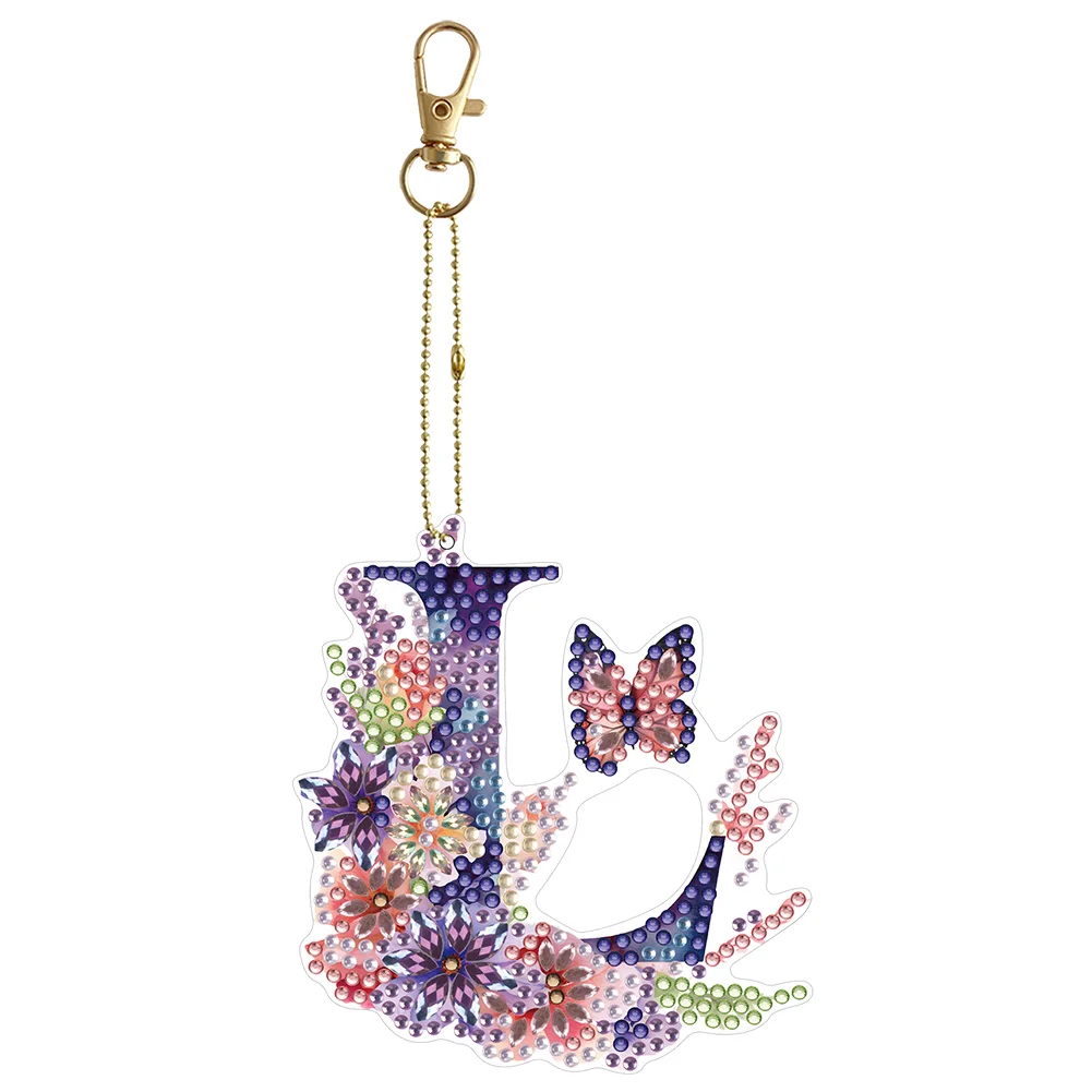 DIY L Diamond Art Key Rings Lettter Keychain Supplies Gift for Kids(Double Sided)