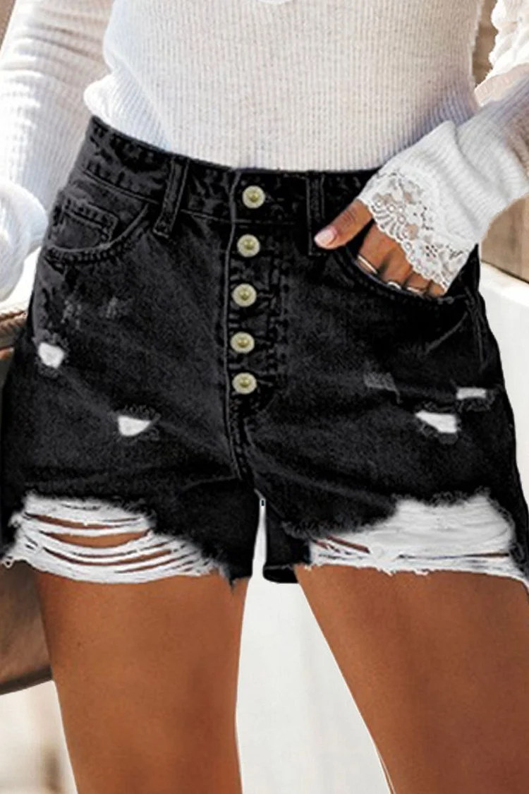 Fashion Street Ripped High Waist Straight Denim Shorts