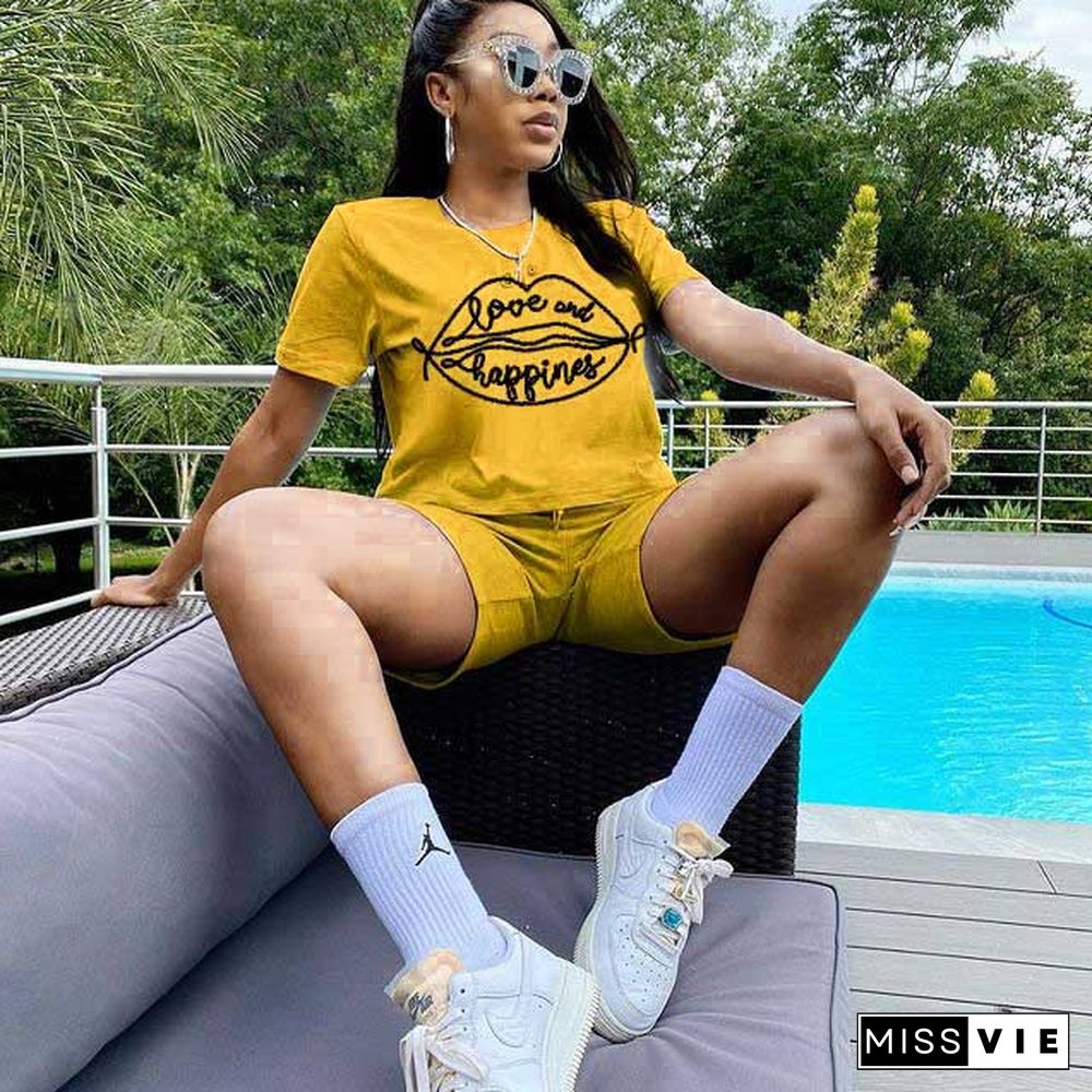 Casual Short Sleeve T Shirt Biker Shorts Tracksuit