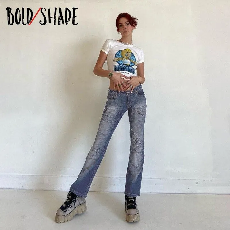 Bold Shade Soft Grunge Fashion Jeans Asymmetric&nbsp;Patchwork High Waist Skinny Straight Jeans Indie Y2K Urban Style Women Pants New