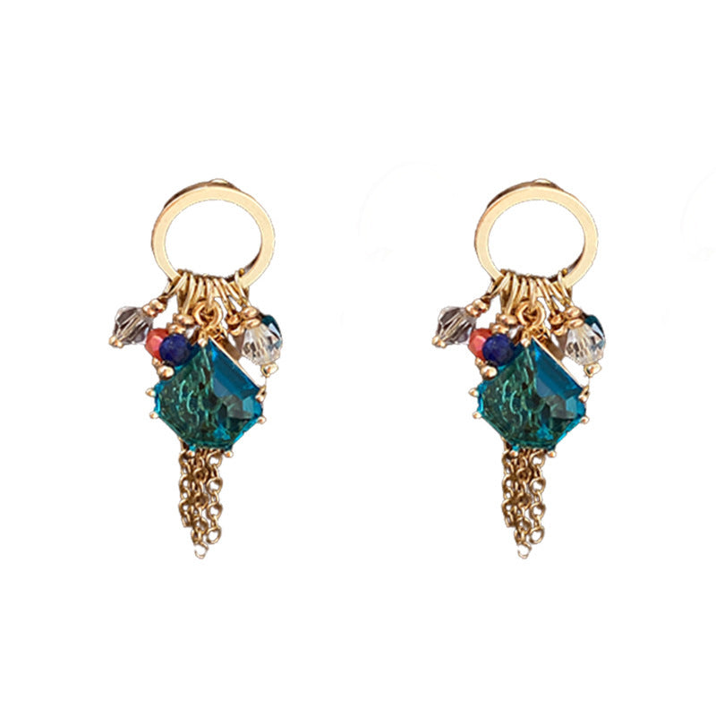 Medieval Tassel Geometric Artificial Crystal Electroplating Earrings