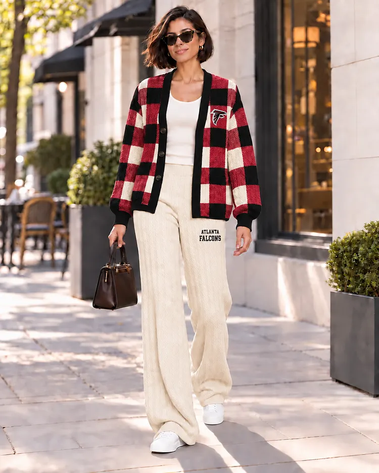 Atlanta Falcons Women's Game Day Cable-Knit Cardigan & Wide-Leg Pants Set