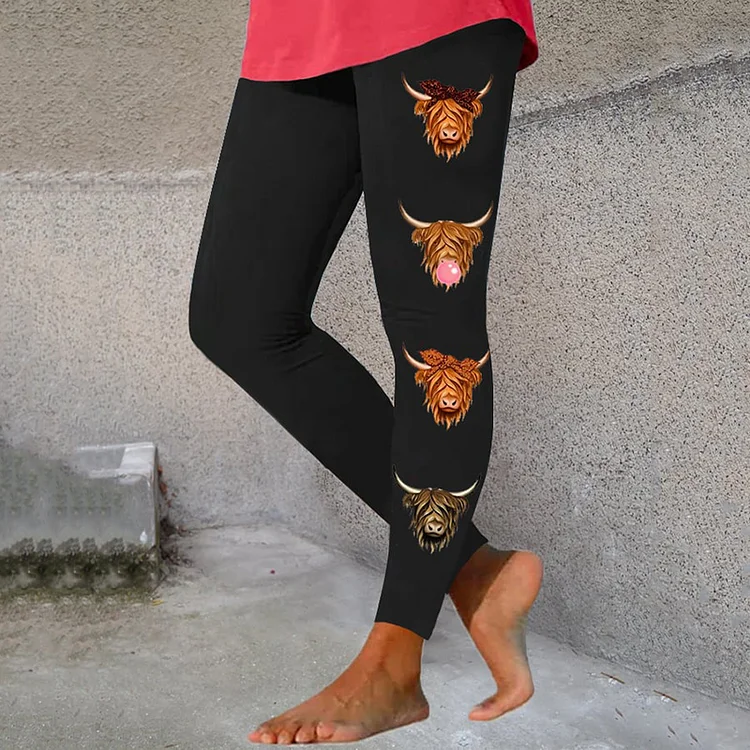 Wearshes Highland Cows Print Casual Leggings