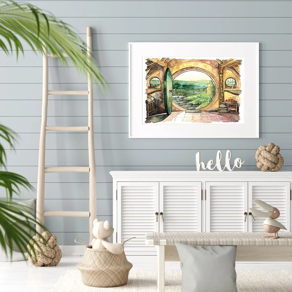 11CT Full Stamped Cross Stitch - Hobbit House(Canvas|50*40CM)