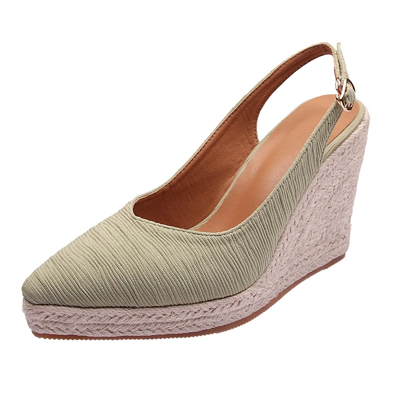 Wongn Wongn Summer Sloping Heel Thick Bottom Pointed Head Head Drag High Heel Women's Shoes After Empty Straw Hemp Rope Bottom Shoes