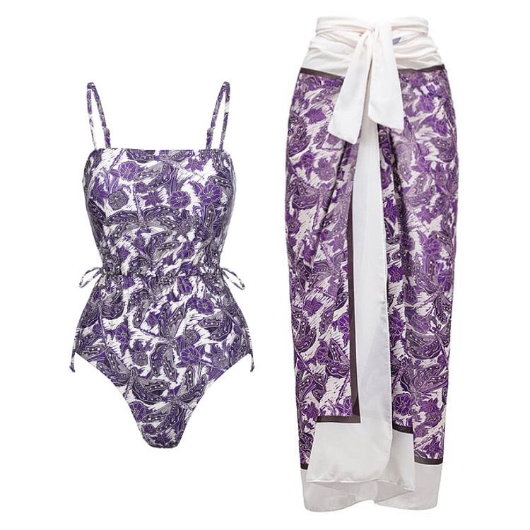 Flaxmaker Purple Dragonfly Printed Swimsuit and Sarong