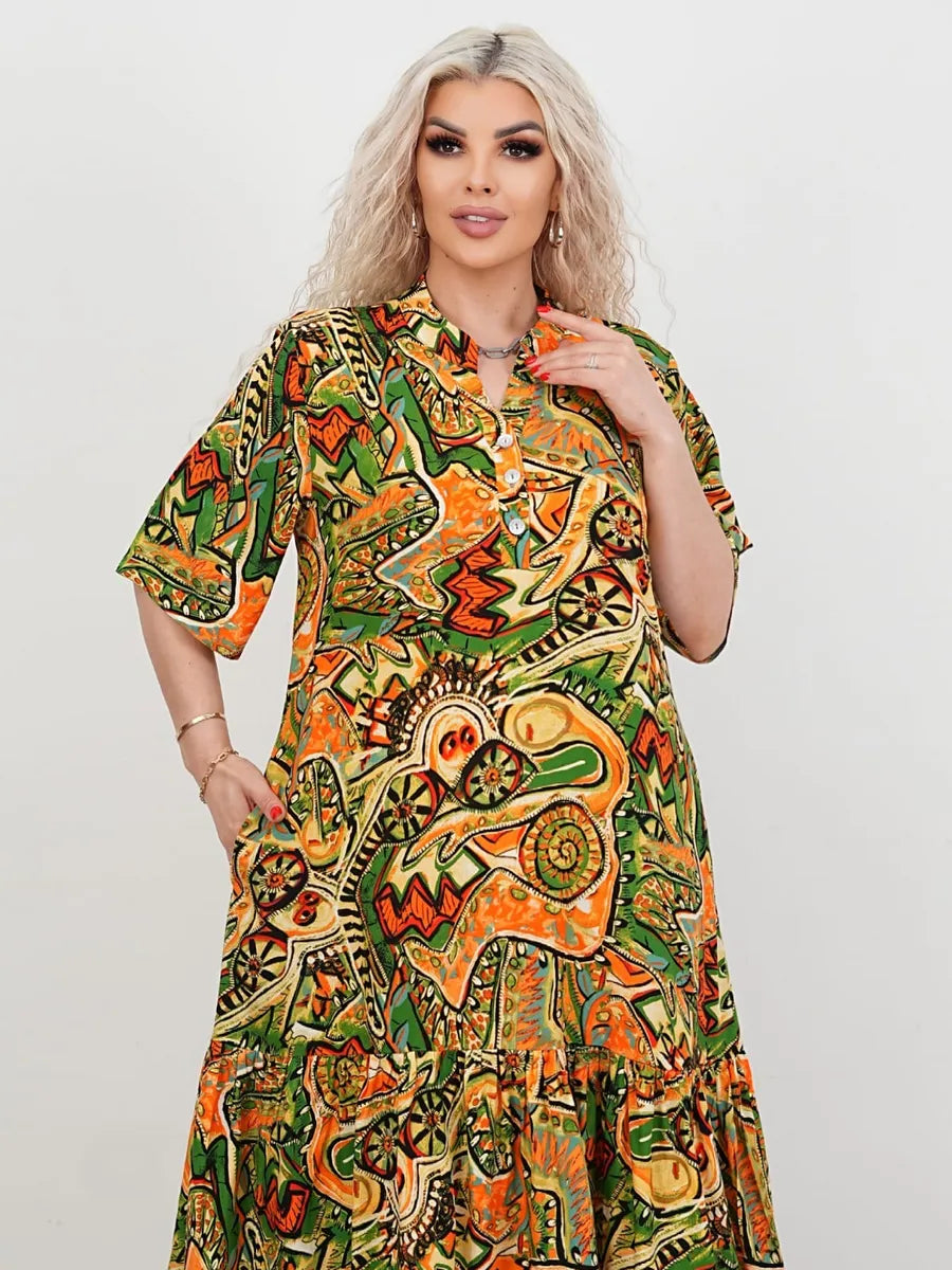 🔥 P-5XL🌈️Vestido estampado étnico, moderno, retro e colorido