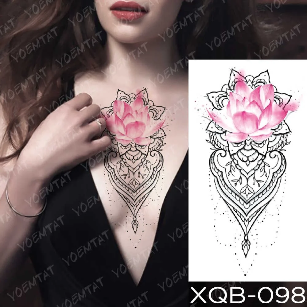 Waterproof Temporary Tattoo Sticker Pink Lotus Rose Lace Flowers Flash Tattoos Snake Dragon Body Art Arm Fake Tatoo Women Men