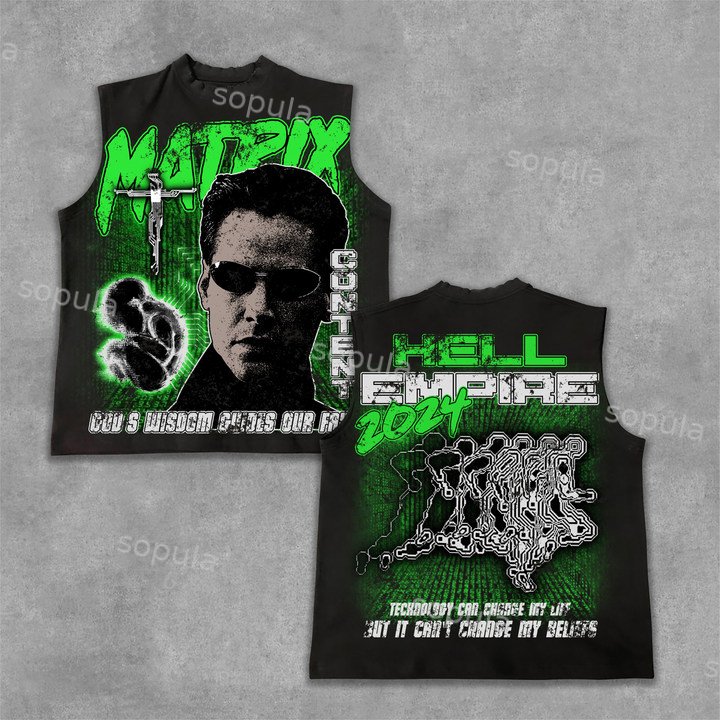 2024 The Matrix & Keanu - Old Vintage Graphic Cotton Sleeveless Vest - Sopula｜Premium Graphic Tees & Graphic Clothing