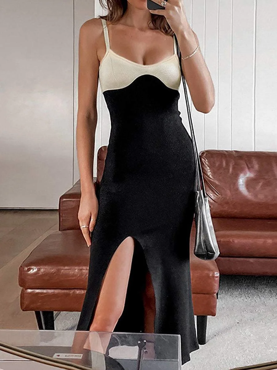 Stylish Colorblock Slit Dress