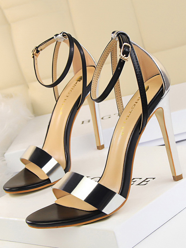 Split-Joint Shiny Open Toe Belt Buckle Sandals Pumps Sandals SILVER-40