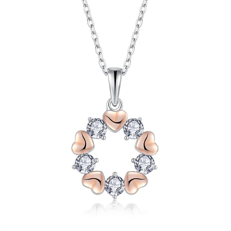 Mewaii® Sterling Silver Necklace Rose Gold Zircon Heart-shaped Pendant Silver Jewelry S925 Sterling Silver Clavicle Chain Necklace