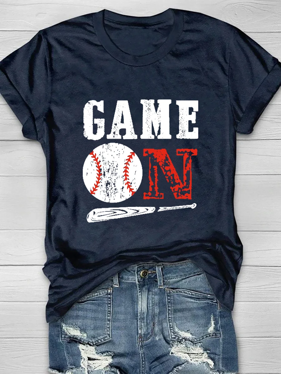 Baseball Game On Print Short Sleeve T-Shirt
