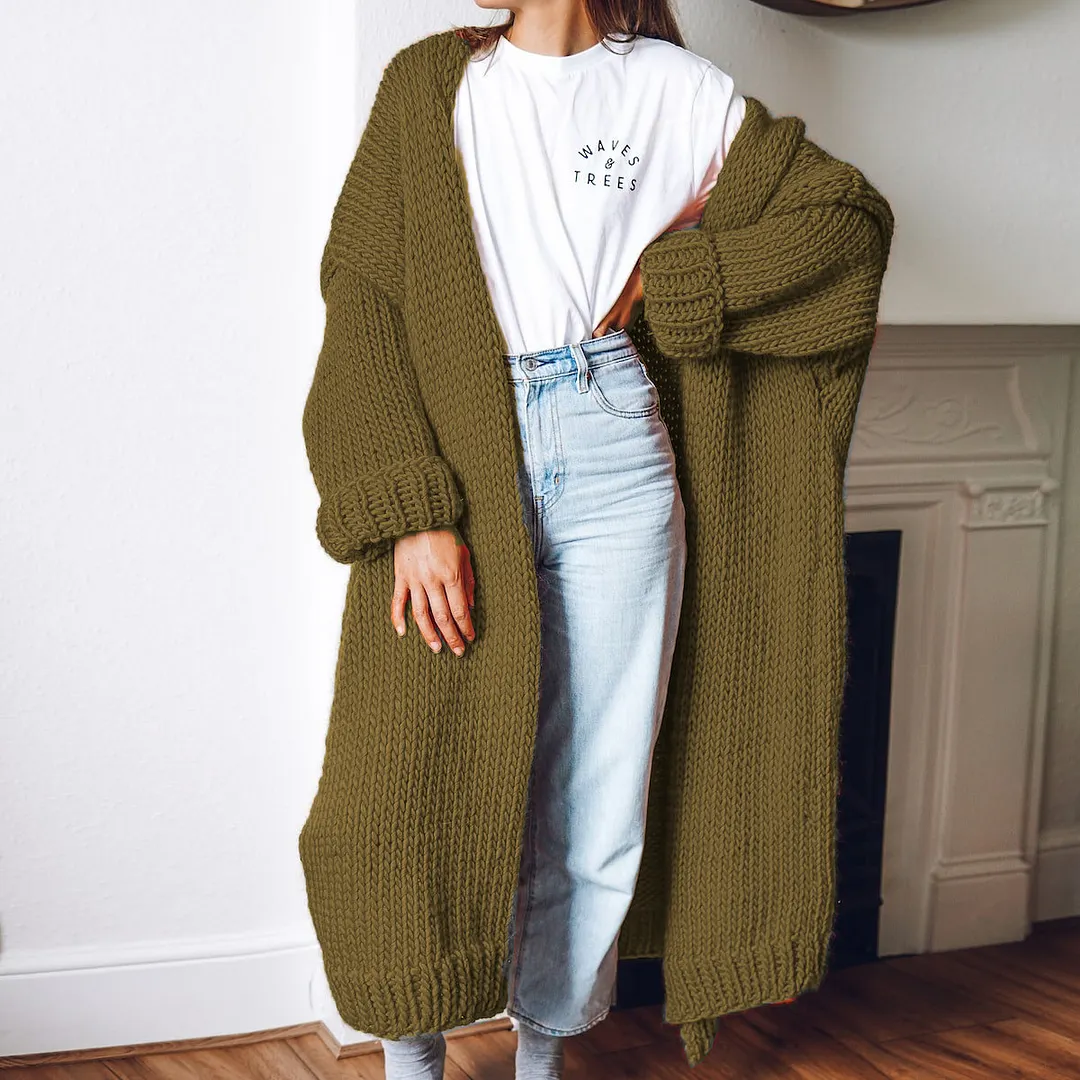 Casual Loose Long Thick Placket Sweater Cardigan