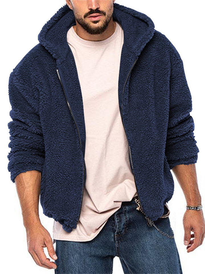 Men's Winter New Double-sided Polar Fleece Warm Hooded Casual Jacket