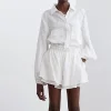 2022 New Puff Long Sleeve Shirt With Mini Shorts Cotton Matreial Two Pieces Sets Ladies Outfits Blouses Fashion Clothes