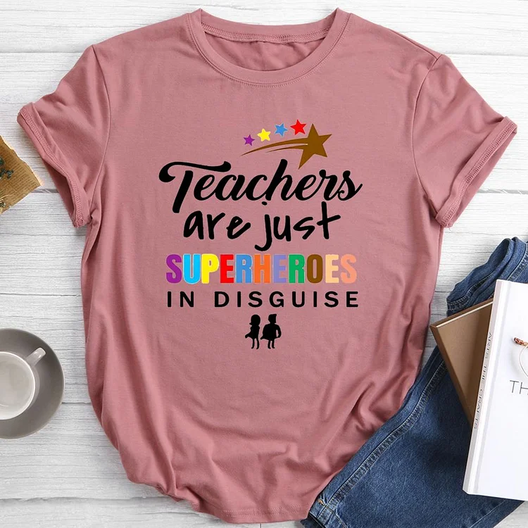 teachers are just superheroes in disguise Round Neck T-shirt-0026287-Annaletters