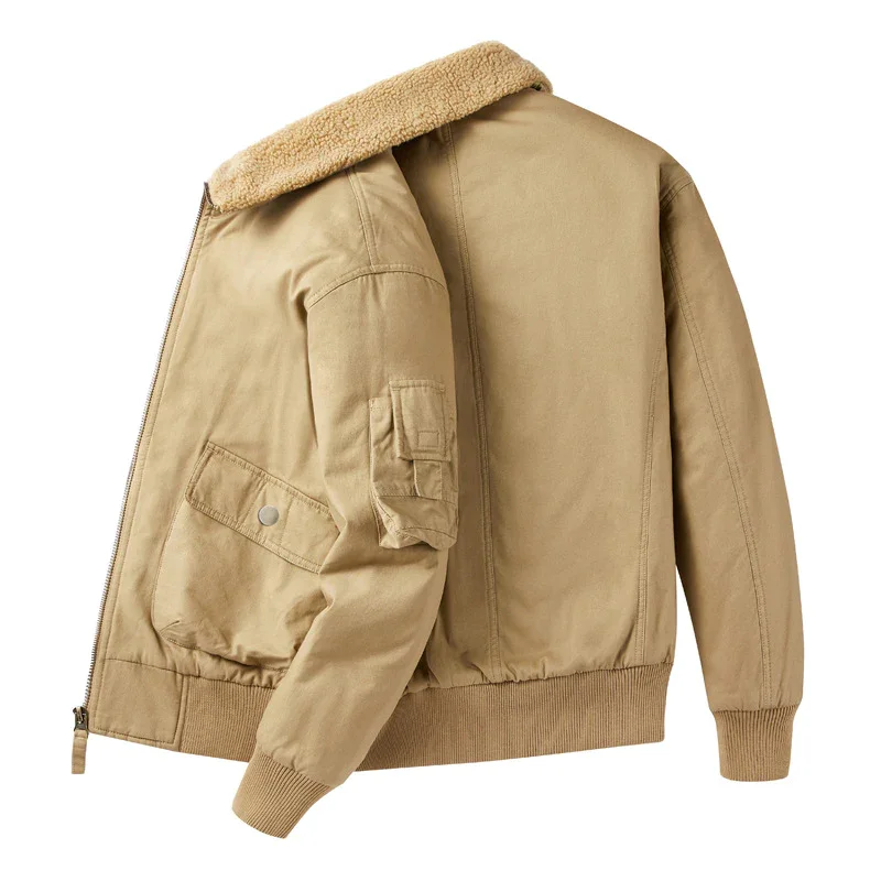 Men's Casual Loose Fleece Bomber Jacket