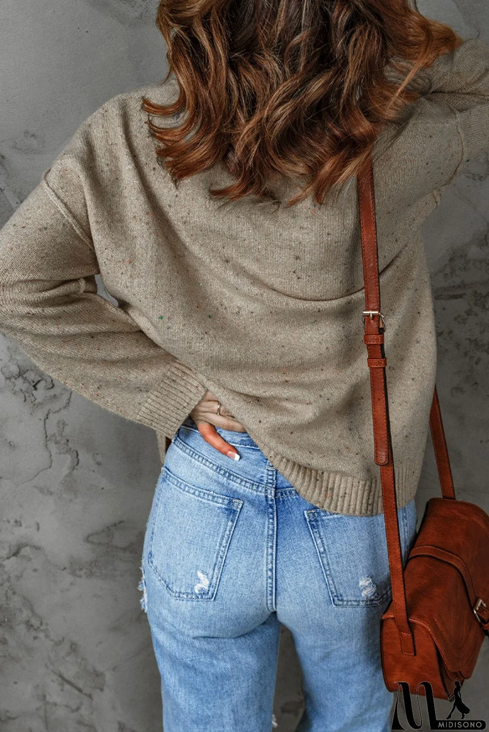 MidiSono - Khaki Buttoned V Neck Colorful Pilling Sweater